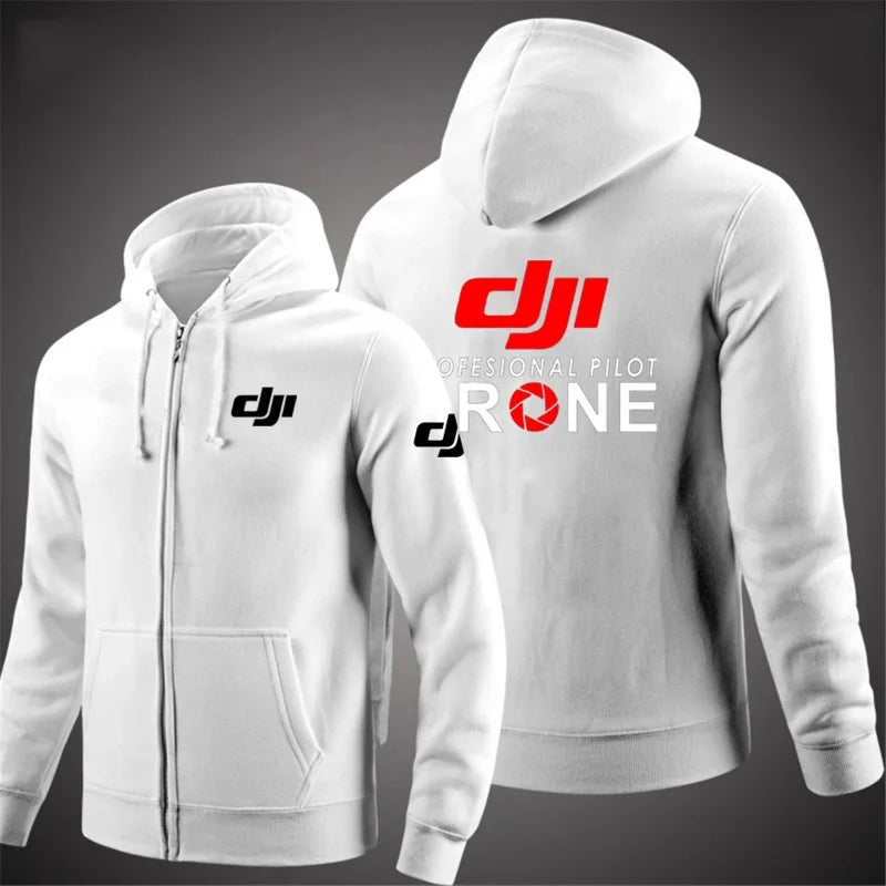 Dji Professional Pilot Drone Spring Autumn Casual Men's Solid Color Zipper Pullover Hoodie Coats Sportswear Fashion Long Sleeve, Produit gaming premium Fraquane, équipement gamer
