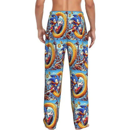 Pantalones de pijama personalizados para hombre con estampado «Soniced», con motivo de erizo, ropa de dormir, pantalones de estar por casa con bolsillos