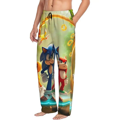 Pantalones de pijama personalizados para hombre con estampado «Soniced», con motivo de erizo, ropa de dormir, pantalones de estar por casa con bolsillos