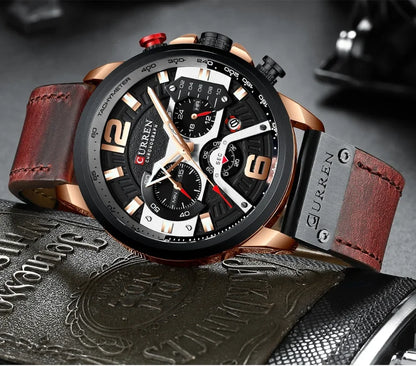 Ceas pentru bărbați CURREN 8329 – Stil sportiv casual, design militar, curea din piele, cronograf la modă, ceas de lux de la o marcă renumită