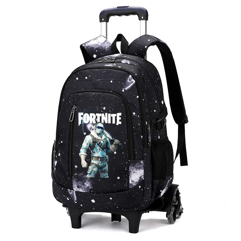 Fortnite 2 in 1 Trolley Backpack Starry Sky Print Large Capacity Waterproof Laptop Bag Stair Climbing Design Student Schoolbag
