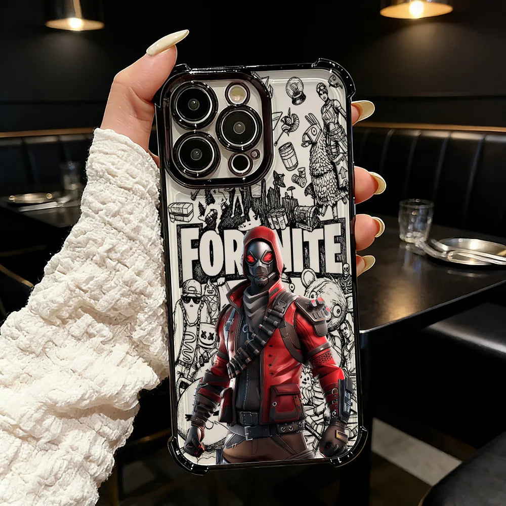 Популярен калъф за телефон с FortniteS дизайн и метализирано покритие за iPhone 17 17e 16e 16 15 14 13 12 11 Pro Max X XR XSMax 7 8 Mini Air Plus, против падане