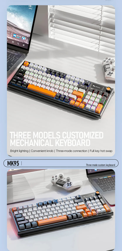 SMAILWOLF MK95 Bluetooth Wireless Korean Customized Mechanical Keyboard e-Sports 3 Modes Laptop Office Game Full Key Hot Swappable RGB Lighting Effects