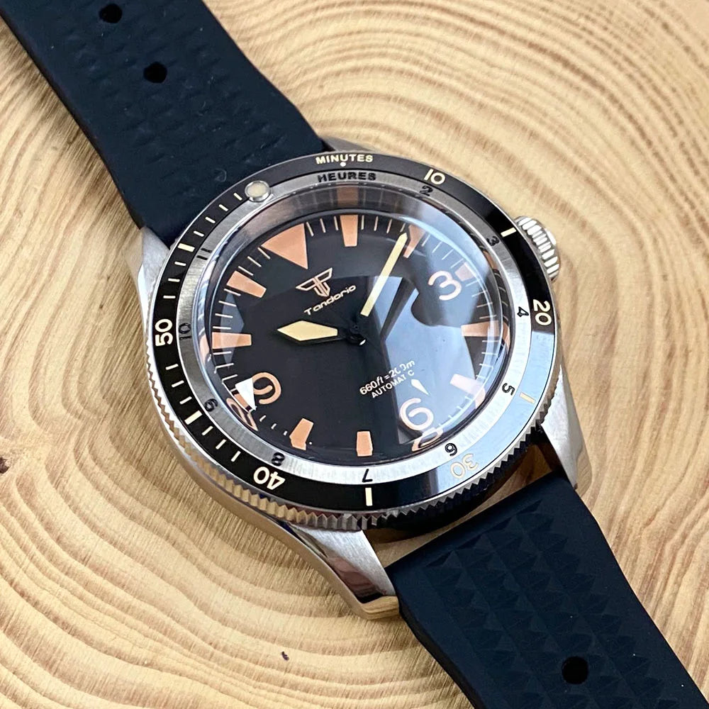 Tandorio NH35A PT5000 Mechanical Men's Watch 20BAR Waterproof Sapphire Luminous Red Black Dial Stainless Steel Bracelet New Clock