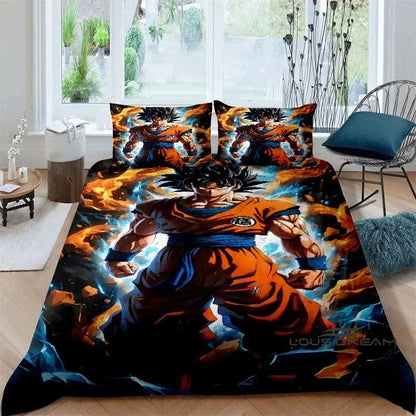 Rajzfilm/anime Son Goku Dragon Ball témájú nyomtatott ágyneműkészlet: Ez a puha és kényelmes készlet egy paplanhuzatot és párnahuzatot tartalmaz.