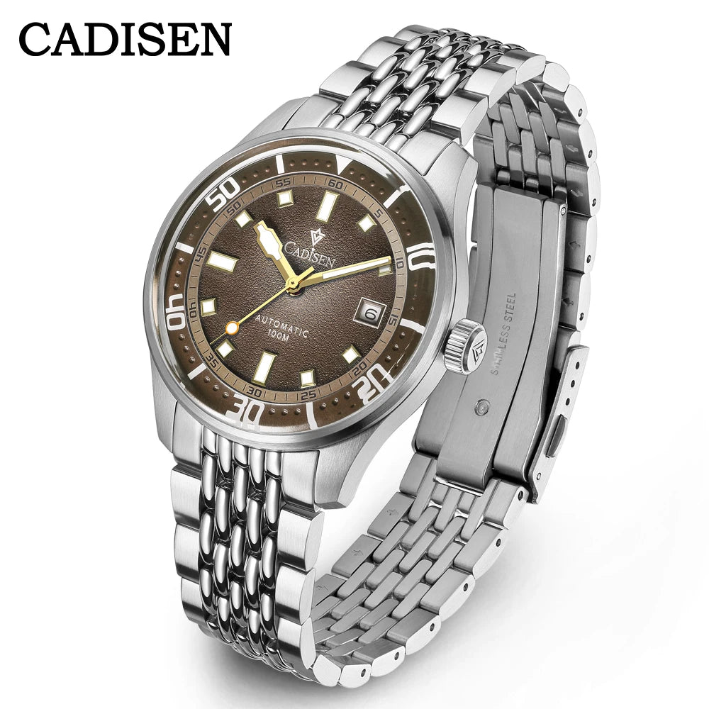 CADISEN Automatic Mechanical Watch Men's Silver Business Casual Waterproof Watch Japan MIYOTA 8215 Movement Domed Glass Men's Watch