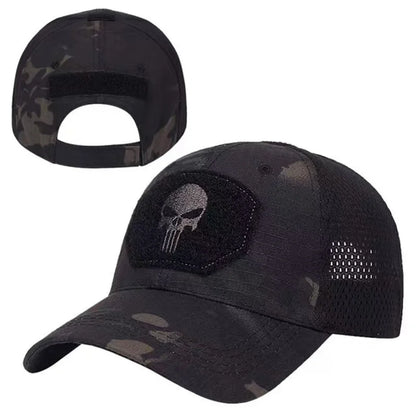 2024 New Summer Camouflage Skull Baseball Mesh Cap Adjustable Airsoft Outdoor Tactical Hiking Casquette Hats For Men Women