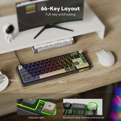 Royal Kludge RK R65 Brazilian Portuguese Mechanical Keyboard Gasket Wired Hot-swappable 66 Key 65% RGB Backlit Gamer Keyboard
