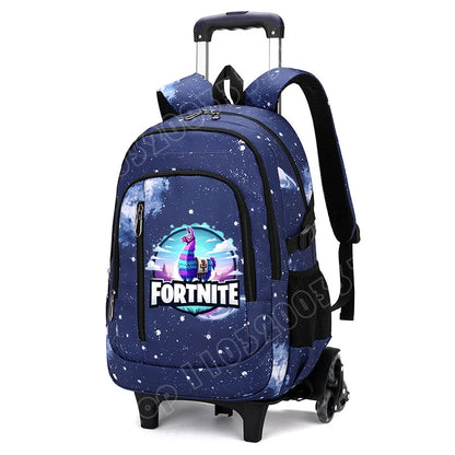 Fortnite 2 in 1 Trolley Backpack Starry Sky Print Large Capacity Waterproof Laptop Bag Stair Climbing Design Student Schoolbag