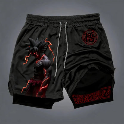 Pantalones cortos deportivos holgados unisex de Harajuku con estampado de anime de Goku de Dragon Ball, transpirables, de secado rápido y de doble capa. Nuevo producto de verano.