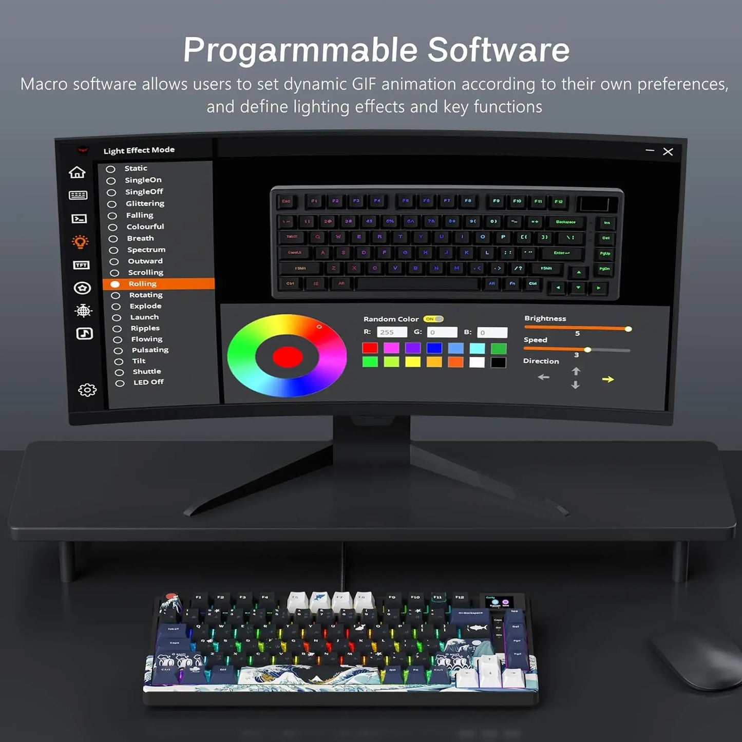 womier S-K80 Sea Wave Hot Swappable Gaming Keyboard Wired Mechanical Keyboard with Color OLED Display Gasket Mount RGB Keyboard