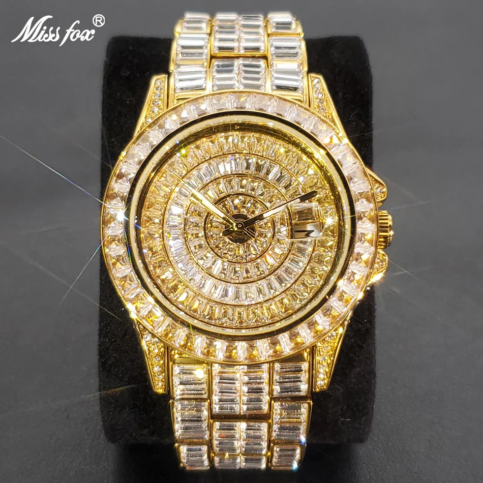 Full Iced Out Watches For Men Luxury Handmade Mosaic Diamond Silver Steel Watch Fashion Hip Hop Silver Automatic Date Male Clock