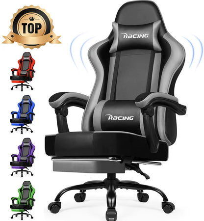 Daccormax Ergonomic Gaming Chair with Footrest, 170° Reclining PU Leather Racing Chair with Lumbar Support, Headrest & Office Comfort