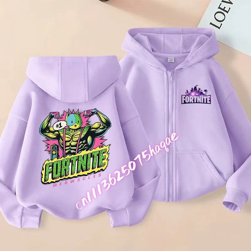 Casaco com capuz infantil Fortnite de outono, com fecho, estampado com personagem de jogo em estilo cartoon, casaco de inverno para criança, roupa para menino