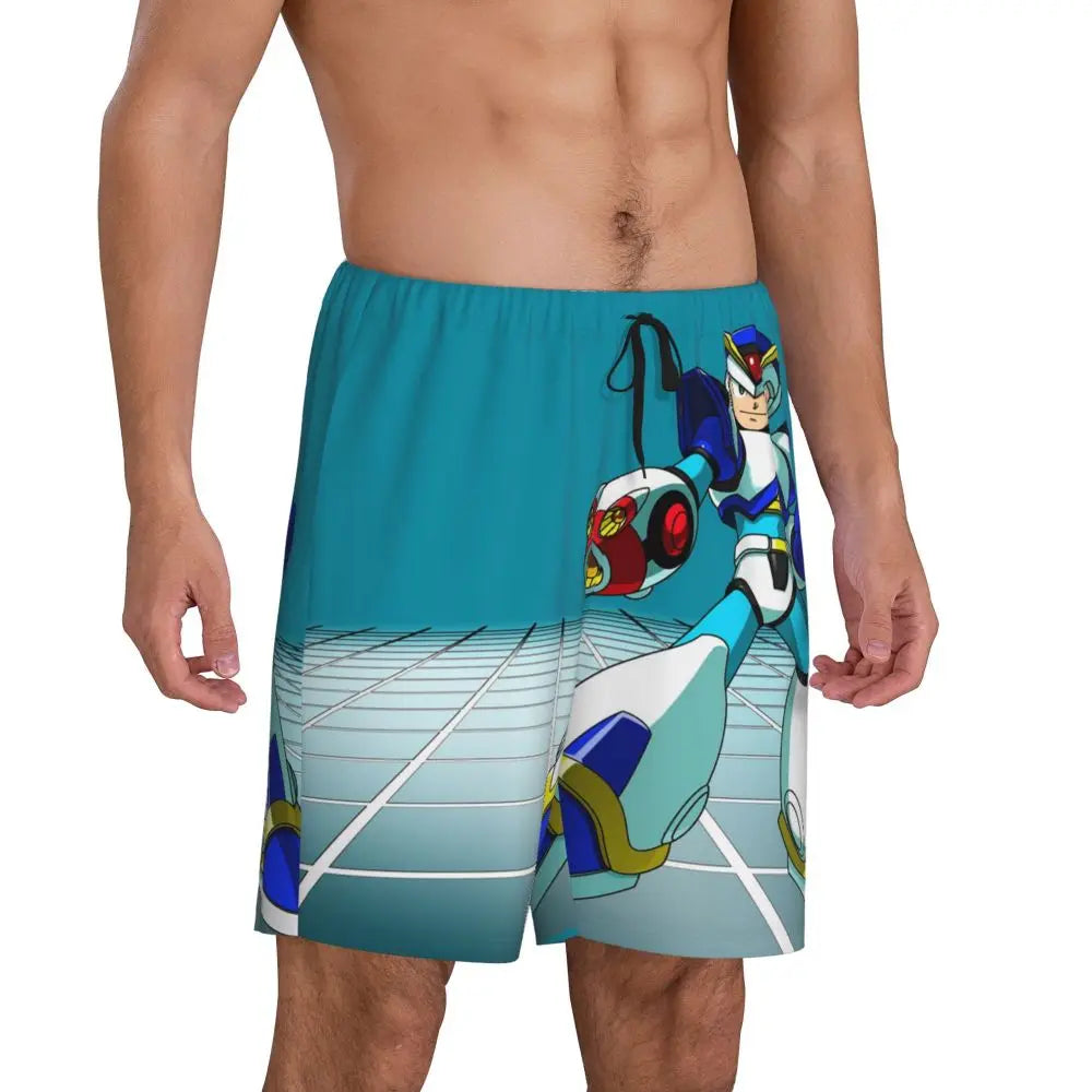 Pantalones cortos de pijama personalizados de Mega Man, para hombre, ropa de dormir, pantalones cortos de estar por casa, pantalones para dormir