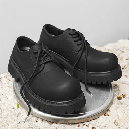 Thick Sole Casual Genuine Leather Dress Shoes Men Platform Height Increase Japan Harajuku Korean Streetwear Fashion Shoes White