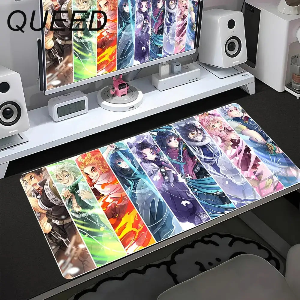 Tapete de Secretária para Computador e Teclado, Tapete de Rato Anime com Rapariga Kawaii, 900x400mm, Borracha Antiderrapante, Demon Slayers XL