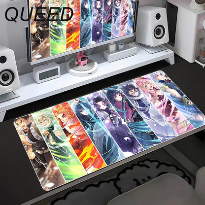 Tapete de Secretária para Computador e Teclado, Tapete de Rato Anime com Rapariga Kawaii, 900x400mm, Borracha Antiderrapante, Demon Slayers XL
