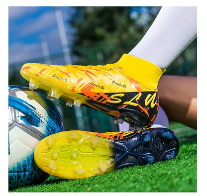 Sapatilhas de futebol de marca e estilo para homem e mulher, botas profissionais de campo, tamanho grande 46, pitões longos, chuteiras de futebol para homem