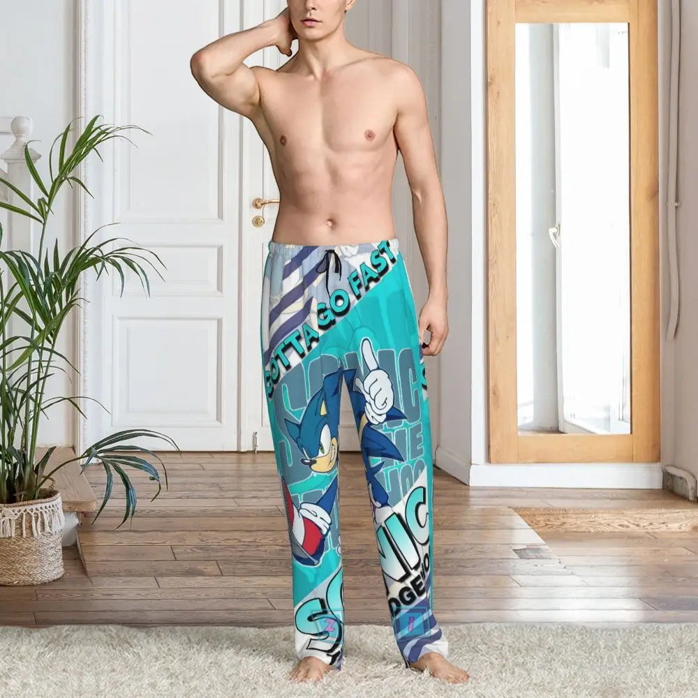 Pantalones de pijama personalizados para hombre con estampado «Soniced», con motivo de erizo, ropa de dormir, pantalones de estar por casa con bolsillos