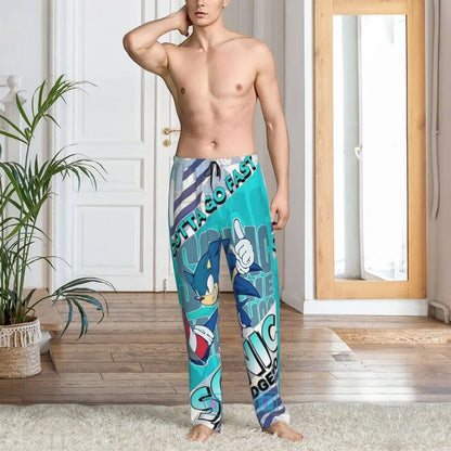 Pantalones de pijama personalizados para hombre con estampado «Soniced», con motivo de erizo, ropa de dormir, pantalones de estar por casa con bolsillos