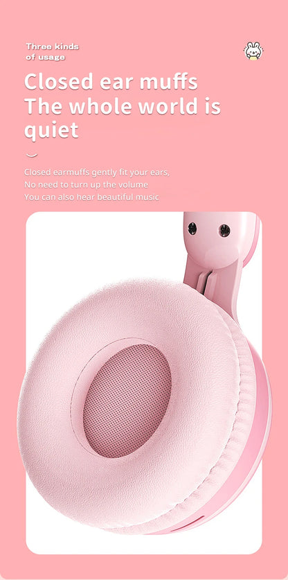 Glow Unicorn Bluetooth Headphones for Kids – LED Bunny Ear Wireless Headphones with Microphone, TF Card Slot, Over-Ear Bluetooth Headset for Gaming, Music & Mobile Devices