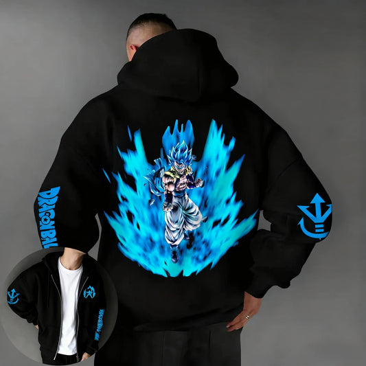 Hanorac cu glugă și fermoar versatil Dragon Ball Anime Y2K pentru bărbați, toamnă/iarnă, nou, cu imprimeu Gogeta, stil american casual, lejer, pentru părinte și copil