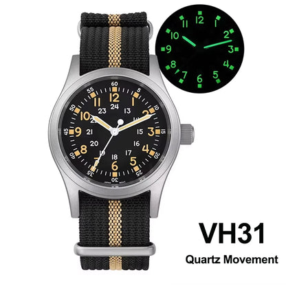 Militado ML05 38mm Military Field Watch VH31 Sweep Quartz Movement Domed Sapphire Crystal Waterproof 100M Super Luminous Watches