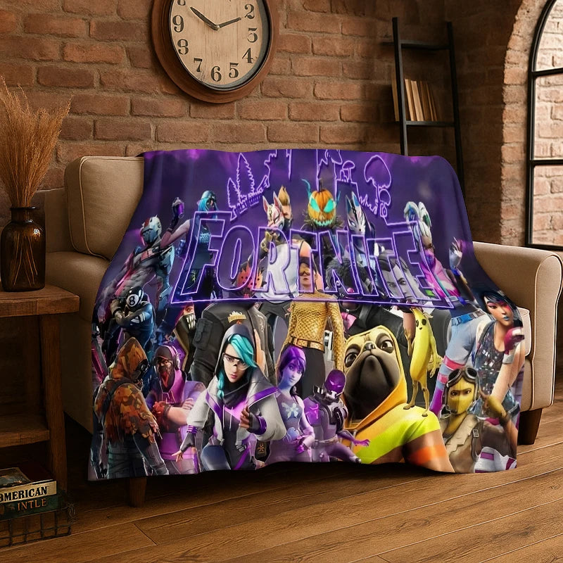 Manta de franela Cartoon F-Fortnite para gamers, suave y cálida, para dormitorio, sala de estar, cama, viajes, camping, picnic y regalo