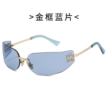 Ochelari de soare de lux pentru femei, fără ramă, cu lentile curbate, pentru protecția ochilor și protecție solară, potriviți pentru călătorii și drumeții – Gafas