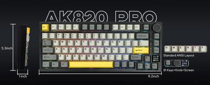 Ajazz AK820 Pro 75% Gasket-mounted Bluetooth 5.1/2.4G Wireless/Wired Mechanical Keyboard with TFT Screen for Mac/Win