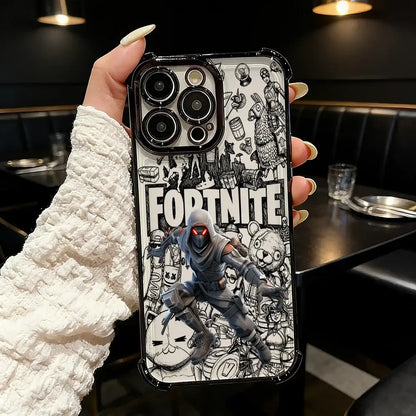 Популярен калъф за телефон с FortniteS дизайн и метализирано покритие за iPhone 17 17e 16e 16 15 14 13 12 11 Pro Max X XR XSMax 7 8 Mini Air Plus, против падане