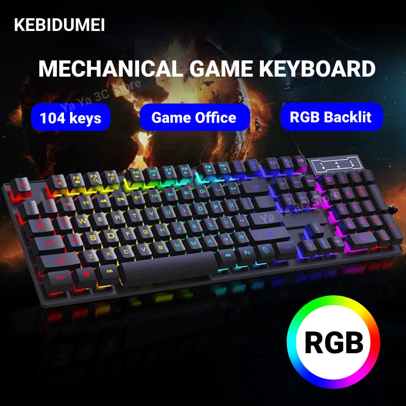 104 Keys Wired Keyboard with RGB Backlit Breathing Light Gaming Ergonomic Keyboard and Mouse Set for Computer Laptop Gamer Office