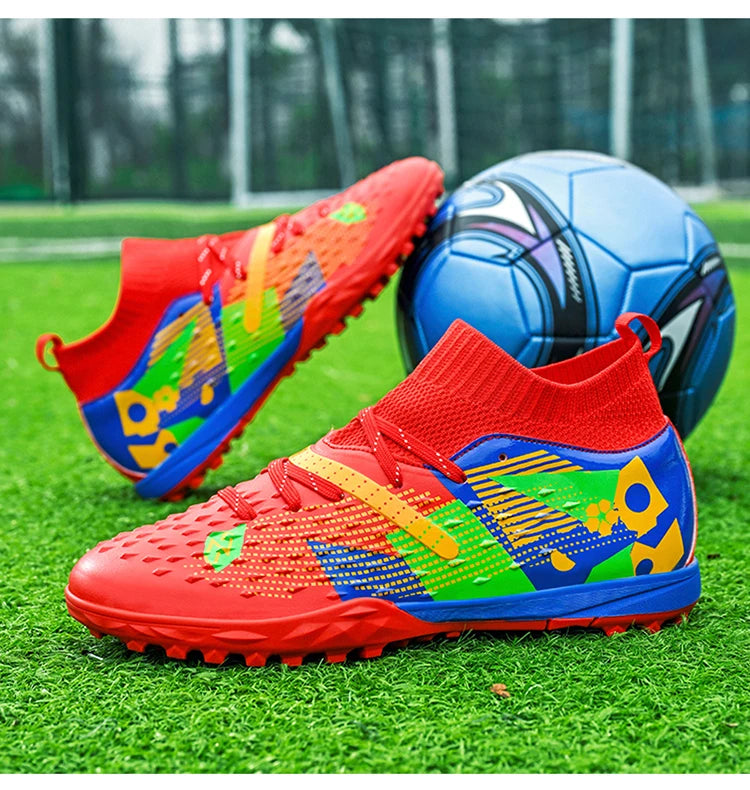 Nouveaux hommes chaussures de Football de haute qualité en plein air haute cheville ultraléger bottes de Football en salle chaussures de sport antidérapantes Futsal antidérapantes