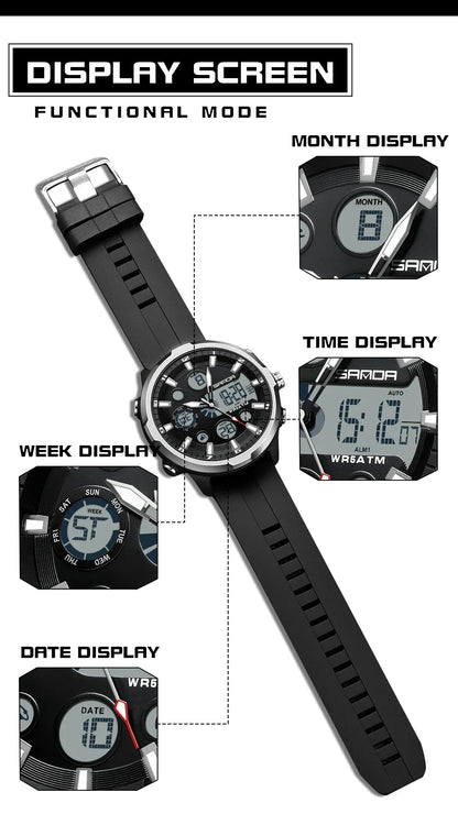 SANDA 9053 G Sportieve militaire herenhorloges Luxe digitaal horloge 50 m waterdicht quartz-polshorloge voor mannen Relogios Masculino