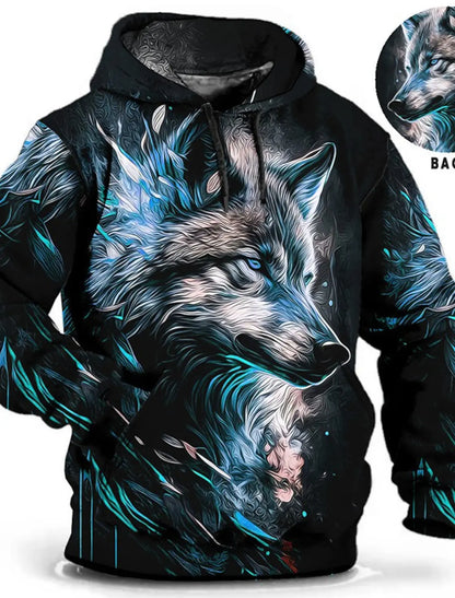Unisex-Hoodie für Herren – modischer Pullover-Hoodie mit Kapuze, Animal-Print Wolf, Löwe, Drache und Tiger, 3D-Druck, lässiger Alltagshoodie