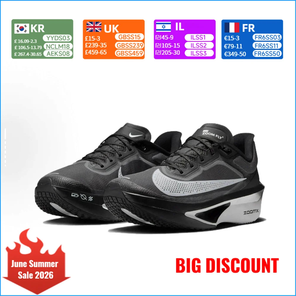 Nike Zoom Fly 6 kényelmes, alacsony szárú, csúszásgátló, tartós futócipő férfiaknak, fekete/szürke FN8454-001