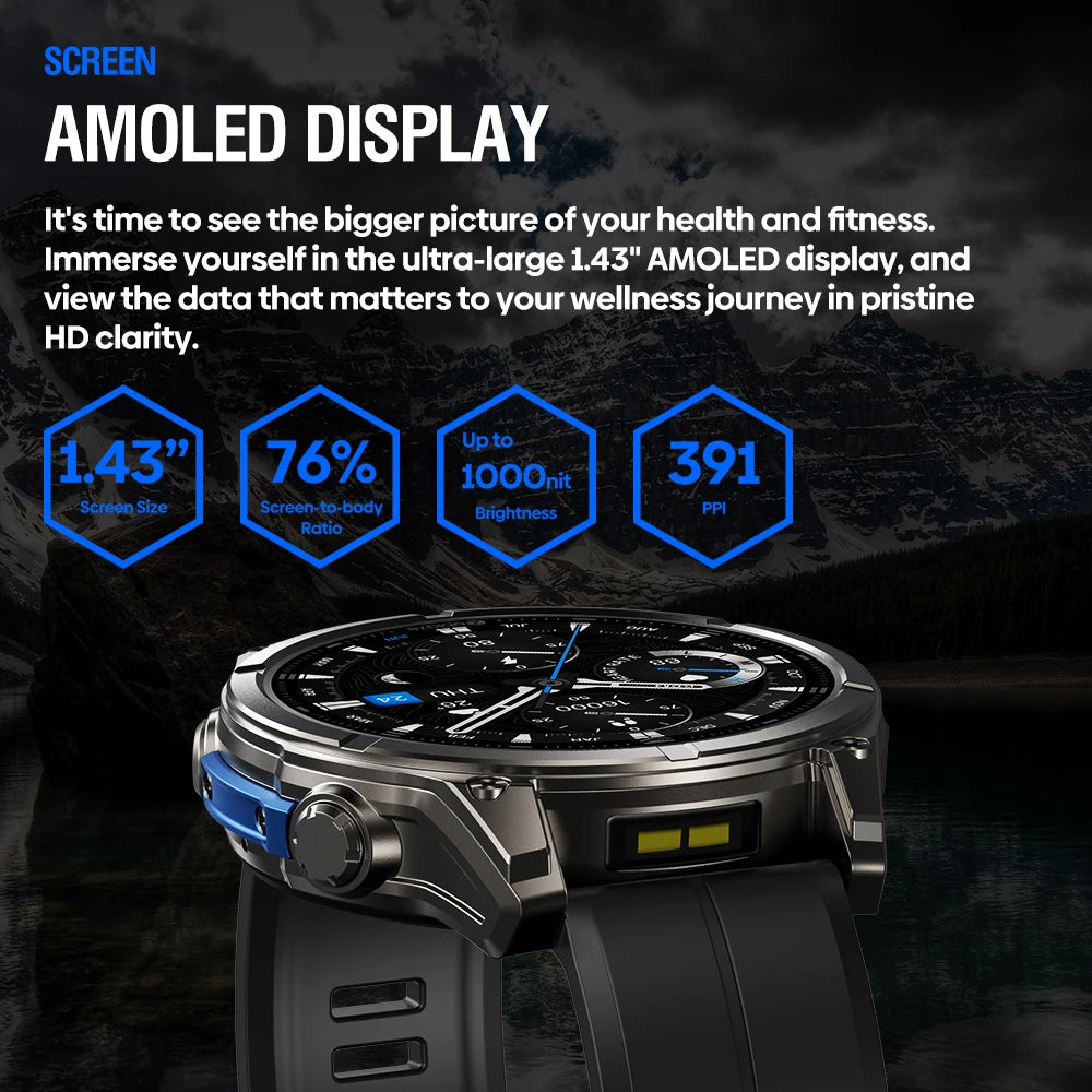 NEW 2025 Zeblaze VIBE 8 Voice Calling 1.43" AMOLED Display Smart Watch Built-in Flashlight Heart Rate Blood Pressure Smart Watch