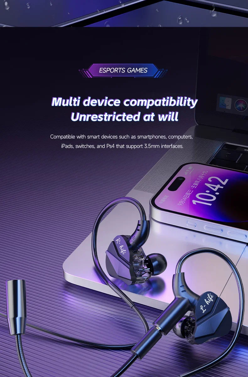 Gaming Earbud Gamer Headphone With Dual Microphones Typec&3.5mm In-ear Earphones HiFi Stereo Headsets Sport with Mic for Samsung