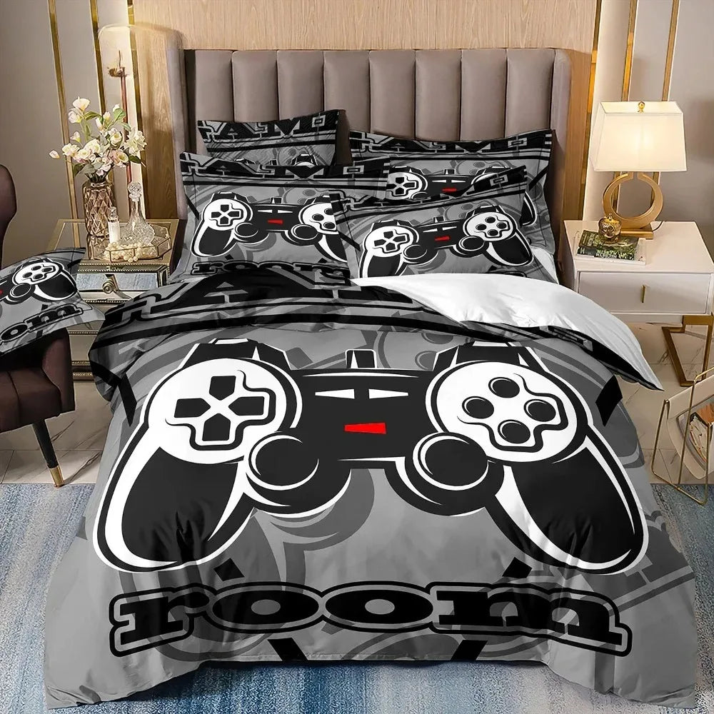 Juegos de cama para niños aficionados a los videojuegos: juego de funda nórdica «Queen» con motivos de videojuegos, juego de cama con diseños de PlayStation para chicos adolescentes