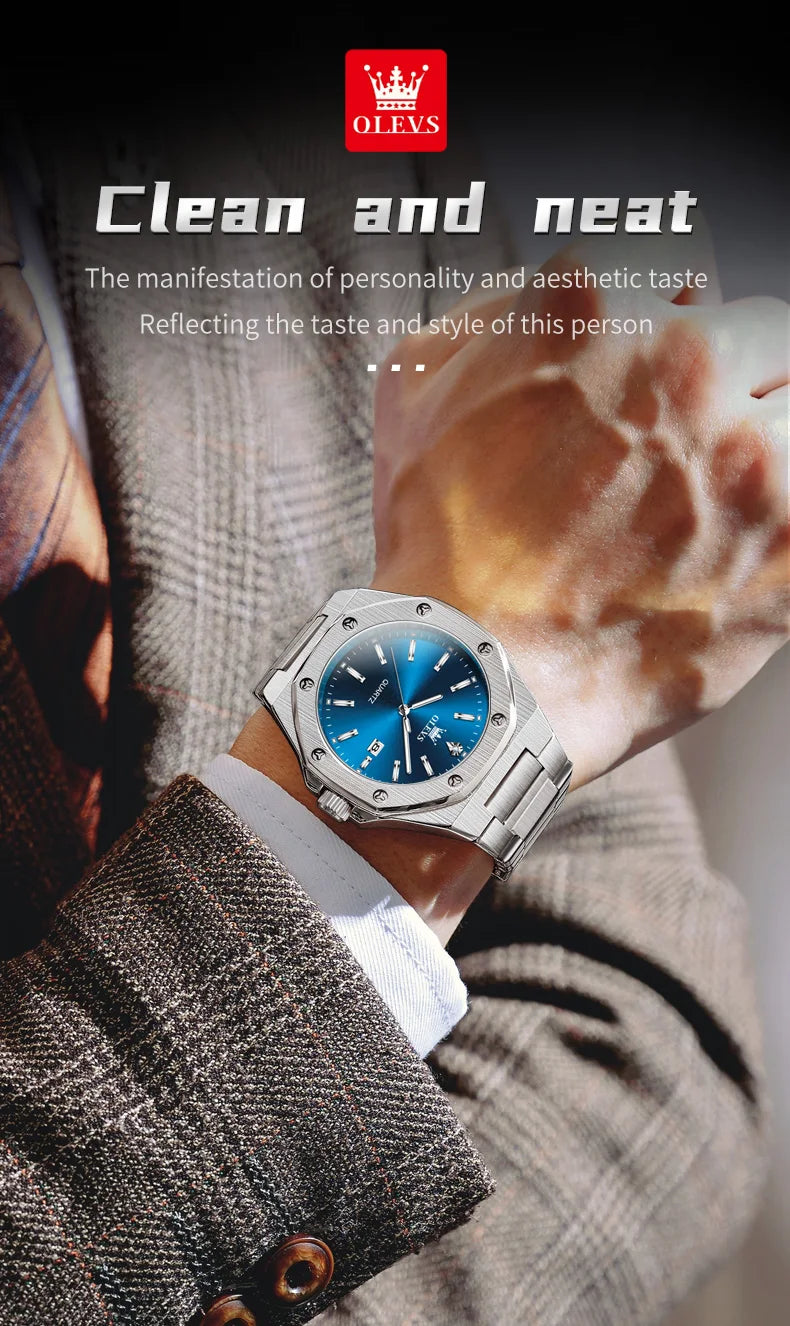 OLEVS Men's Watches Luxury Classic Fashion Fine Steel Original Brand Quartz Wristwatch for Man Waterproof Luminous Date reloj