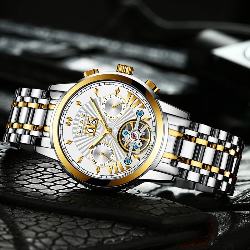 LIGE muške automatske mehaničke ručne satove – vrhunski luksuzni sat s tourbillonom, elegantan i vodootporan model, idealan za posao ili formalne prigode.
