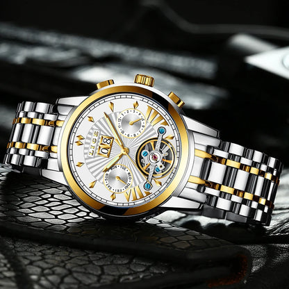 LIGE muške automatske mehaničke ručne satove – vrhunski luksuzni sat s tourbillonom, elegantan i vodootporan model, idealan za posao ili formalne prigode.