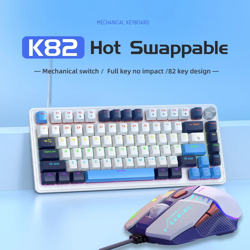 75% Mechanical Keyboard Wired with Media Knob APAYADO Black Gaming Keyboard Hot-Swap ABS Cap Transparent Character Backlighting