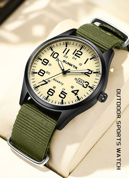 SUNKTA Top luxe herenhorloges, modieuze casual quartz-polshorloges, lichtgevend, 30 m waterdicht, nylon, LIGE-horloges, cadeaus voor mannen, Reloj
