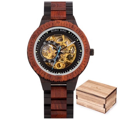 BOBO BIRD Wood Mechanical Watch Men Relogio Masculino Big Mens Watches Top Brand Luxury Timepieces erkek kol saati Dropshipping