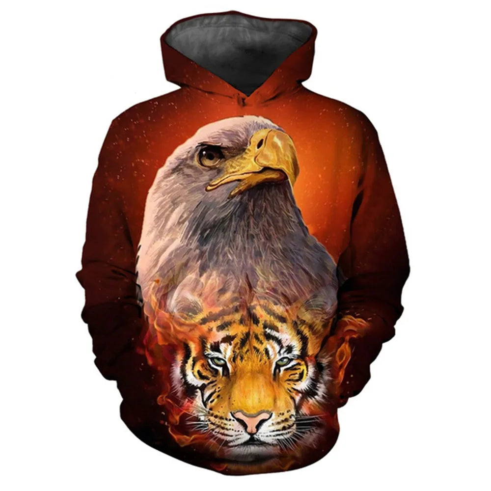 3D-Print-Hoodie mit Tiermotiven Tiger, Adler und Wolf für Herren und Damen, lockerer Oversize-Pullover, lässiges, beliebtes Mode-Sweatshirt für Herren