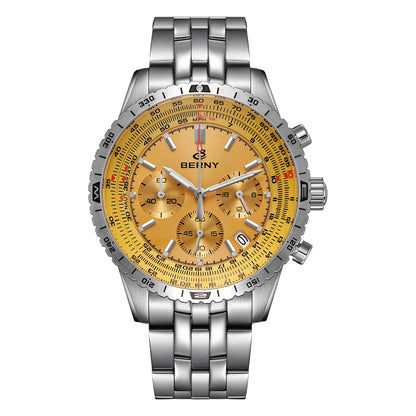 Pánské hodinky BERNY Aviation – křemenný chronograf s datem, safírovým sklem a ultraluminiscenční vrstvou – elegantní hodinky luxusní značky