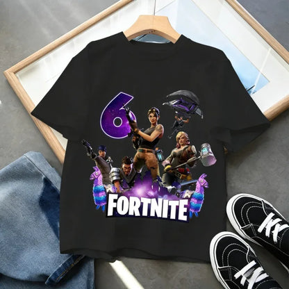 Dziecięca koszulka urodzinowa Fortnites z numerem dla dziewczynek i chłopców, letnia bawełniana koszulka dla niemowląt, imprezowy top z krótkim rękawem, prezent dla malucha