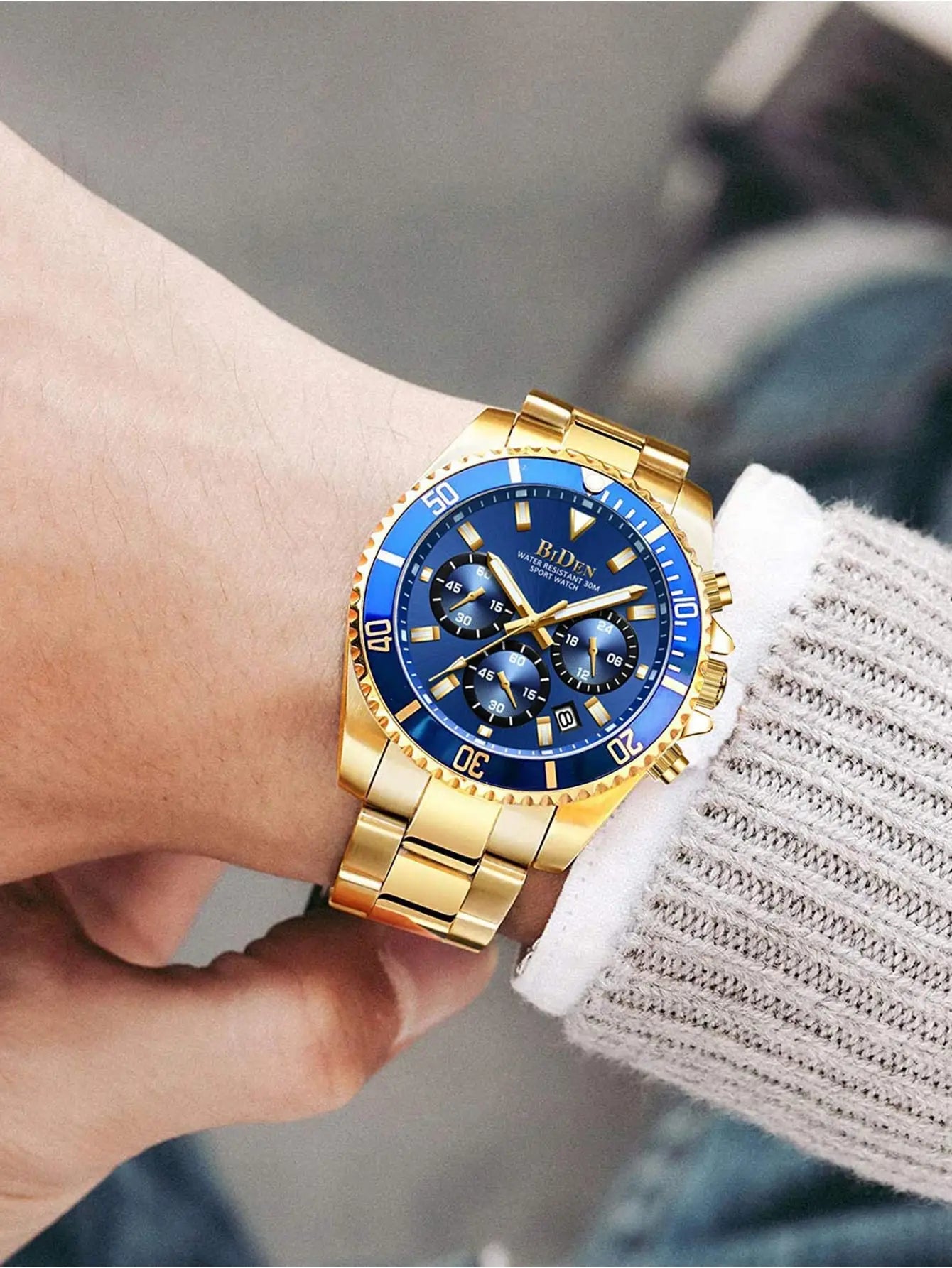 BIDEN Multi-functional men's quartz watch luxury waterproof night light business style diving series casual fashion watch